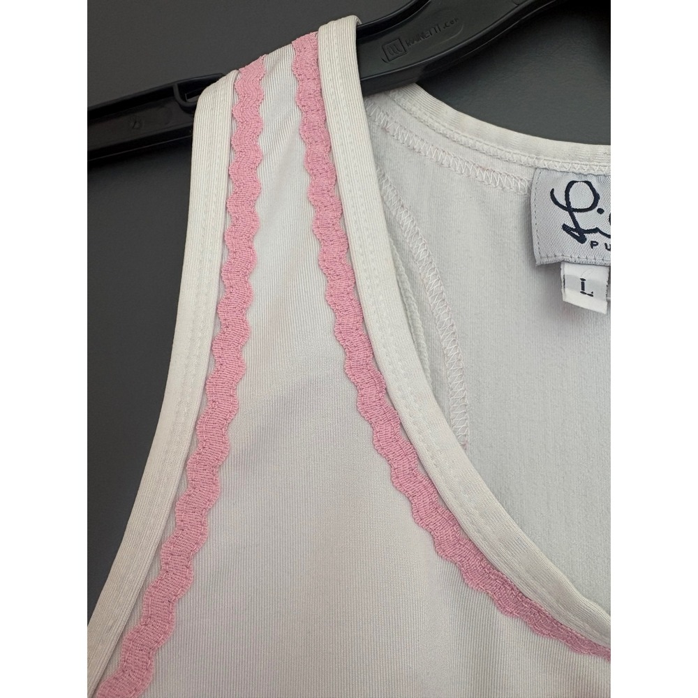 Lilly Pulitzer Womens White Pink Rickrack Palm Tree Racerback Tank Top Large - Picture 4 of 6